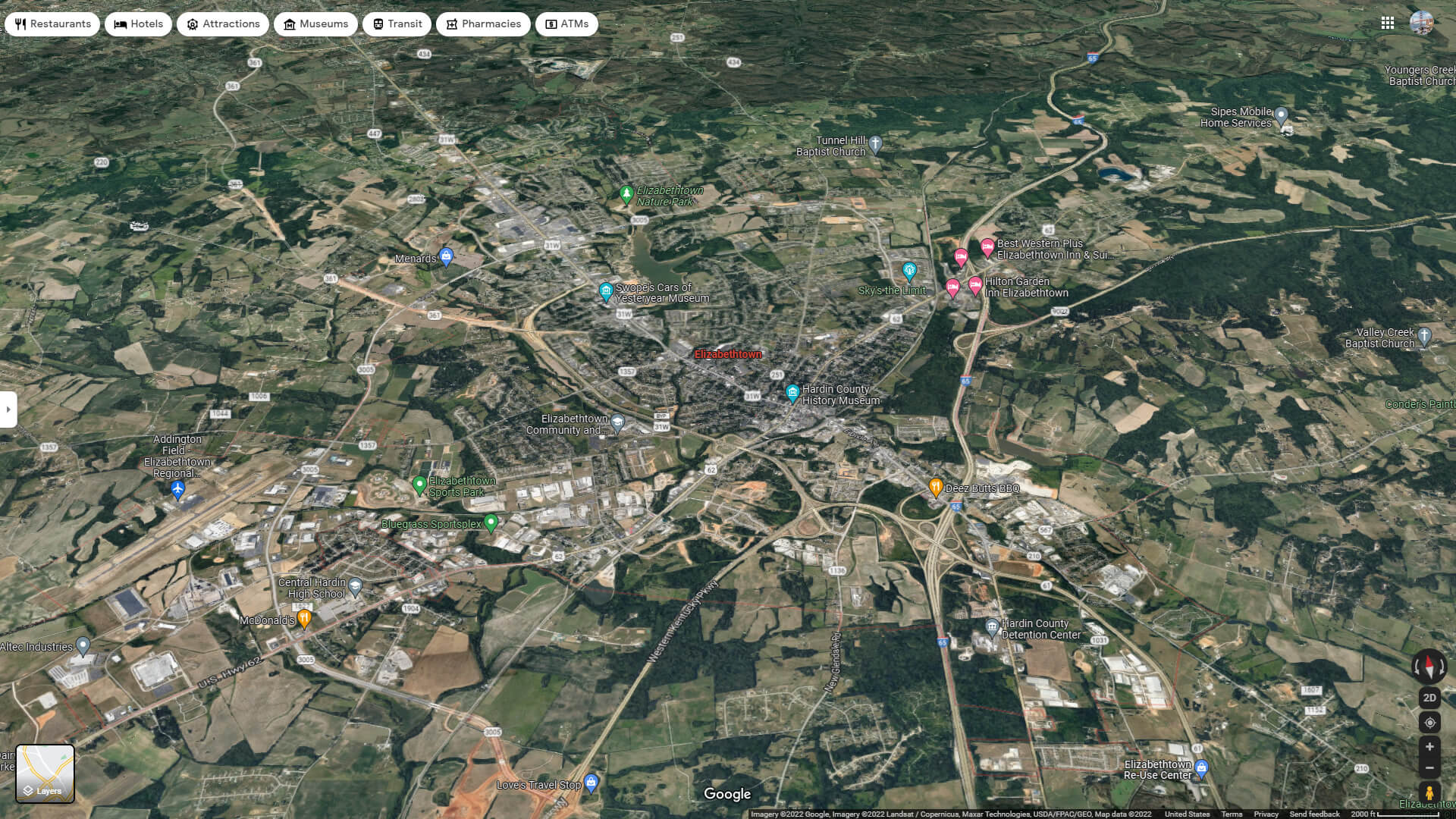 Elizabethtown Aerial Map Kentucky